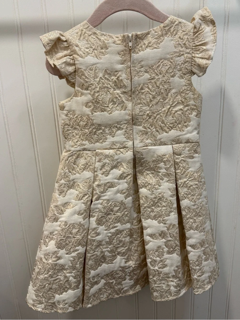 Rare Editions Ivory and Gold Brocade Dress with Bow